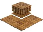 Bare Decor EZ-Floor Interlocking Flooring Tiles in Solid Teak Wood Oiled Finish (Set of 10), Long 9 Slat