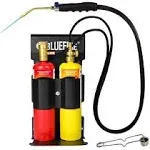 BLUEFIRE Oxypropane High Heat Welding Torch kit Free Accessory of Flint Lighter and Cylinder Holder Rack Duel Fuel by Oxygen and MAPP MAP PRO and Propane Brazing Soldering Gas Cylinders Not Included