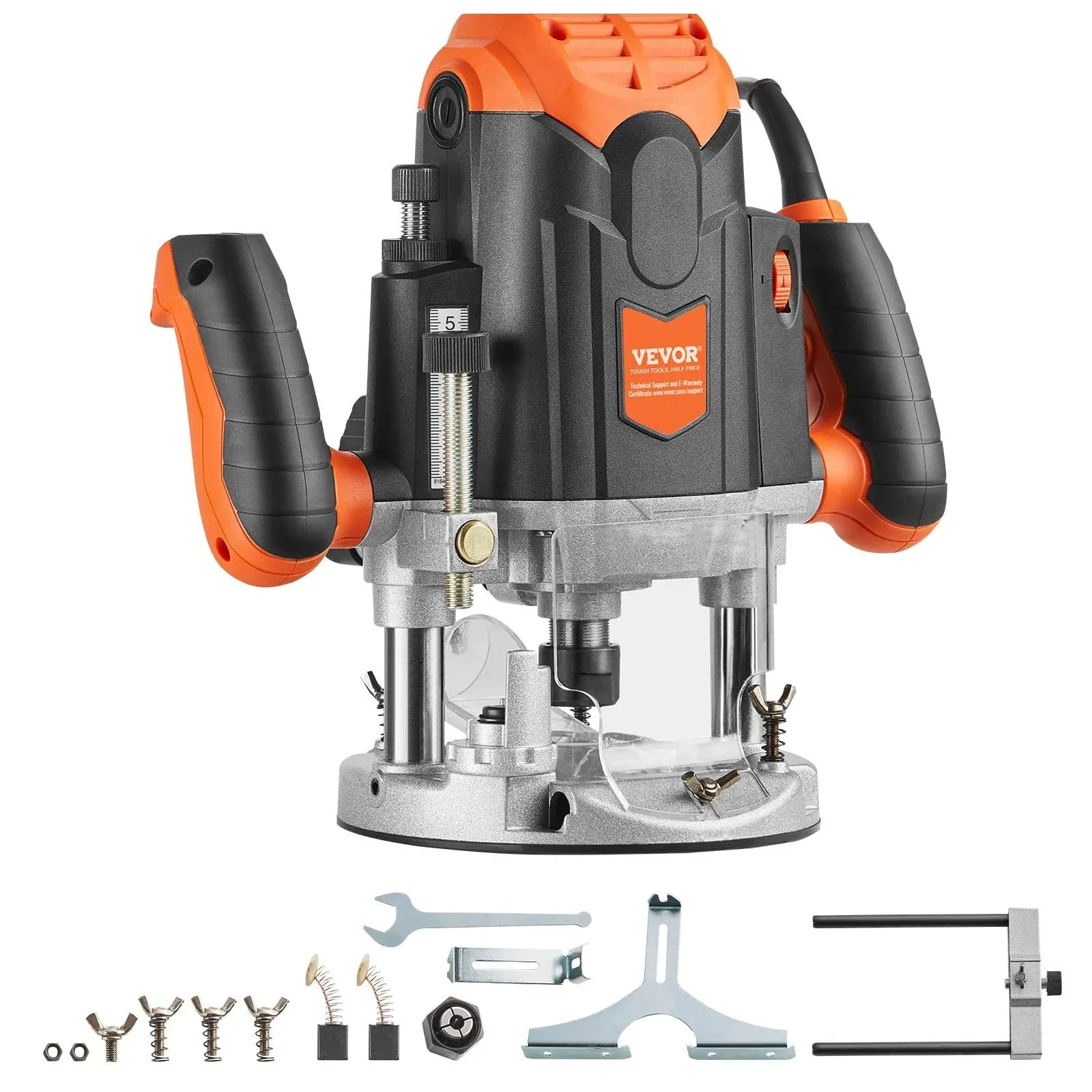 VEVOR Plunge Router, 3-14 HP, 120V, 12000-23000 RPM Variable Speed, Electronic Plunge Base Router, Plunge Woodworking Router Kit with Carry Case,