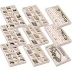 Frebeauty Jewelry Organizer Tray,Stackable Velvet Jewelry Trays,Drawer Inserts