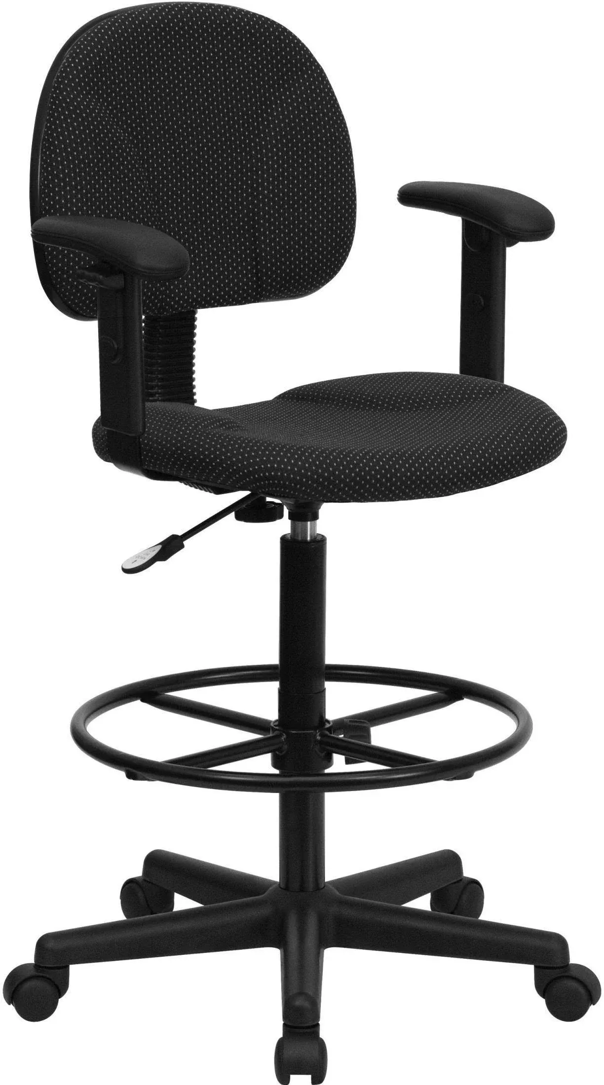 Flash Furniture Black Patterned Fabric Drafting Chair with Adjustable Arms