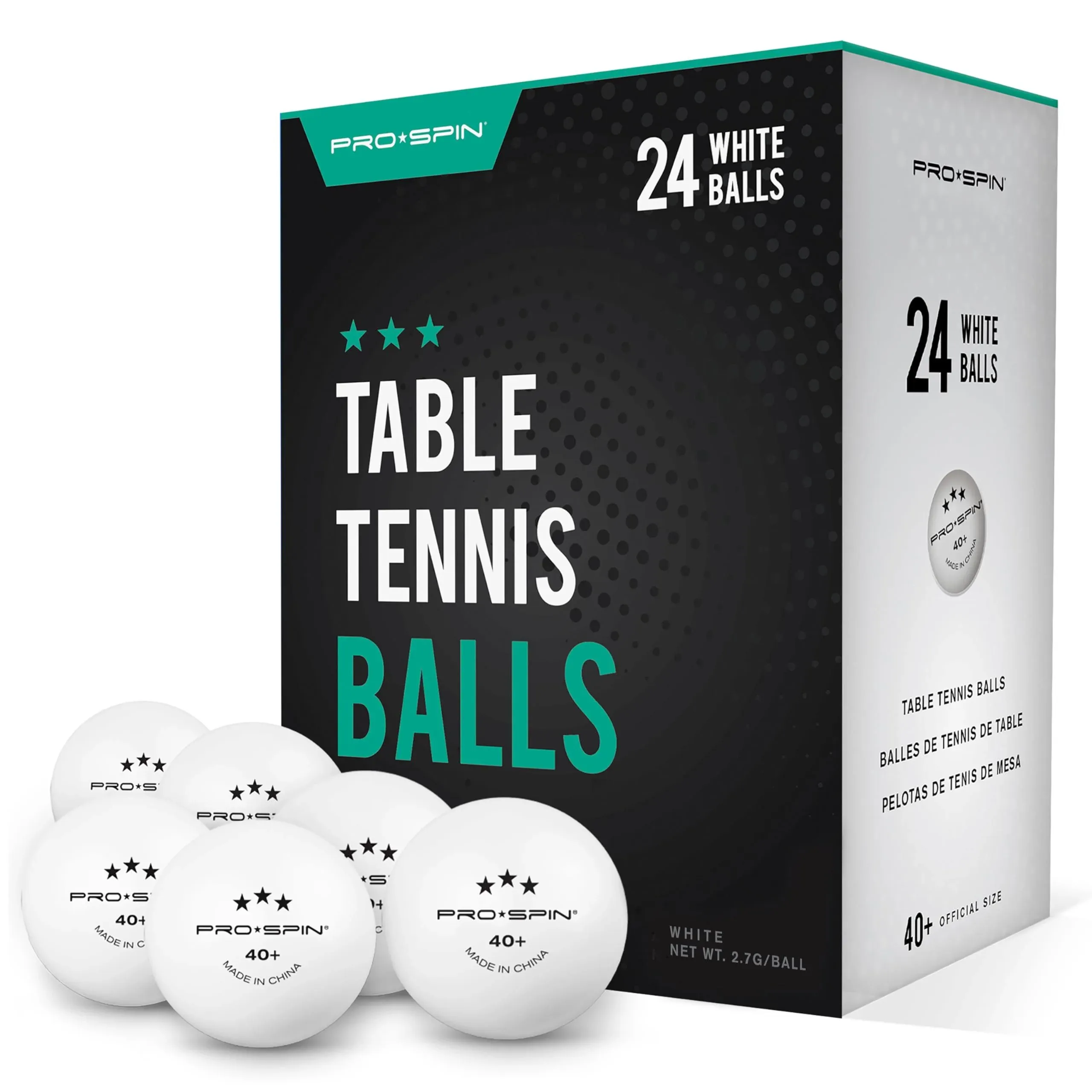 Pro-spin Sports White 3-Star Table Tennis Balls 24-Pack