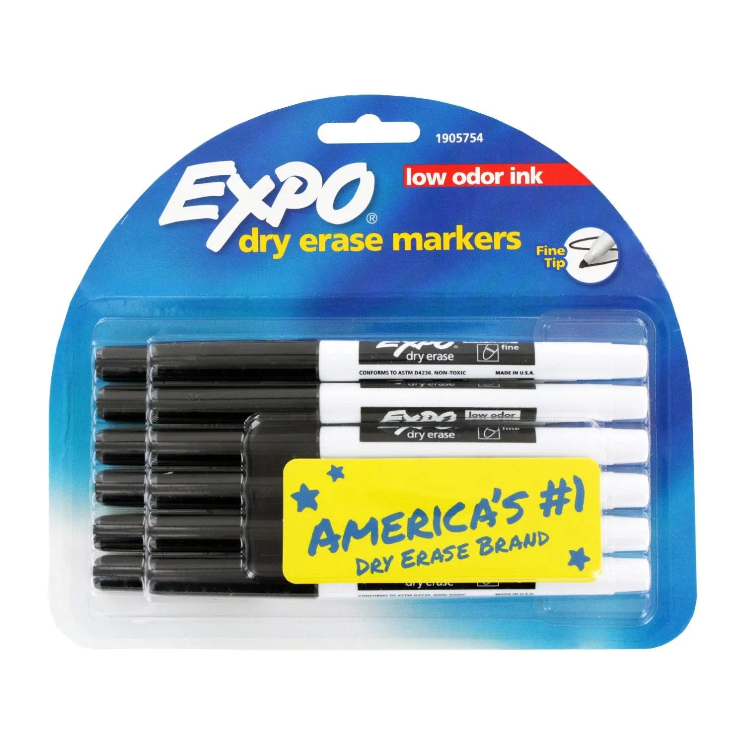 Expo Low Odor Dry Erase Markers, Fine Point, Black Ink, Pack of 12