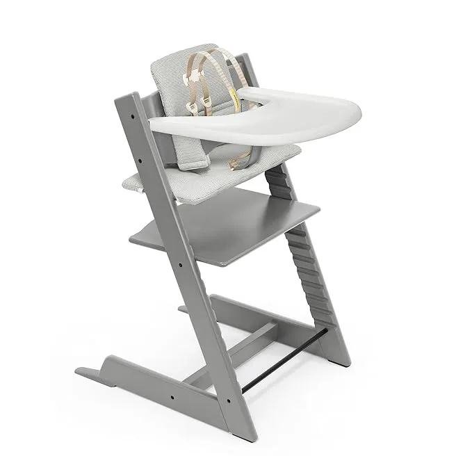 Tripp Trapp High Chair and Cushion with Stokke Tray -- Storm Grey / Nordic Grey