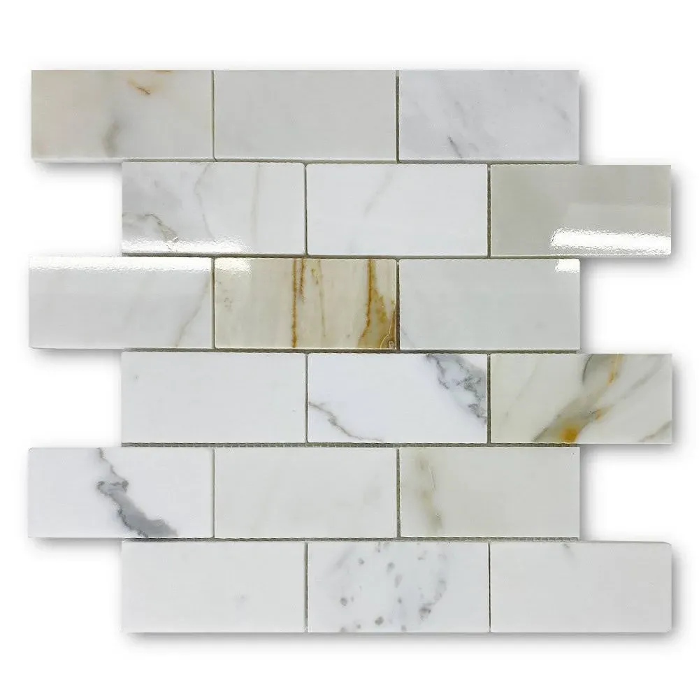 Stone Center Online Calacatta Gold Calcutta Marble 2x4 Brick Subway Mosaic Tile