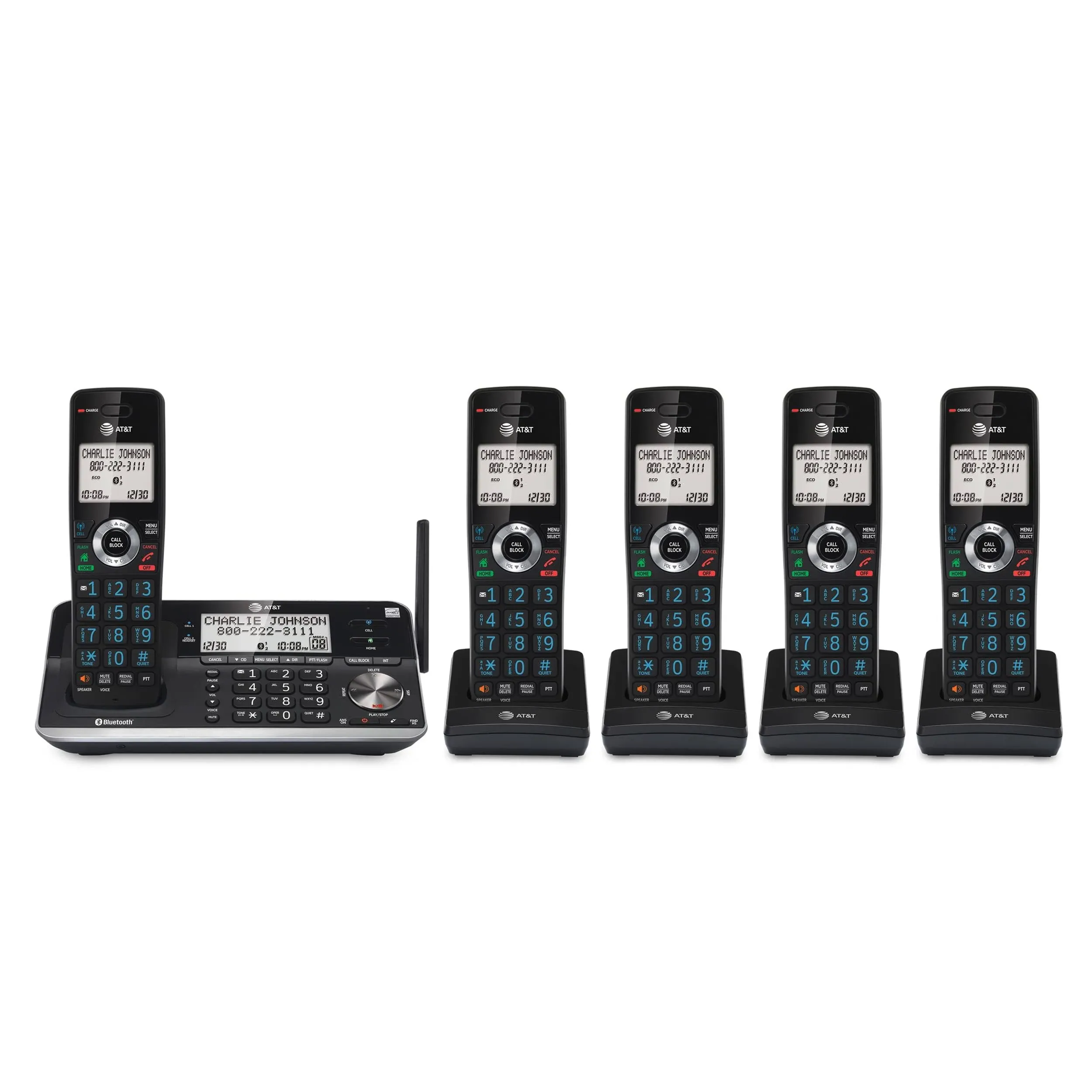 AT&T Dlp73510 5-Handset Cordless Phone with Unsurpassed Range, Bluetooth Connect ...