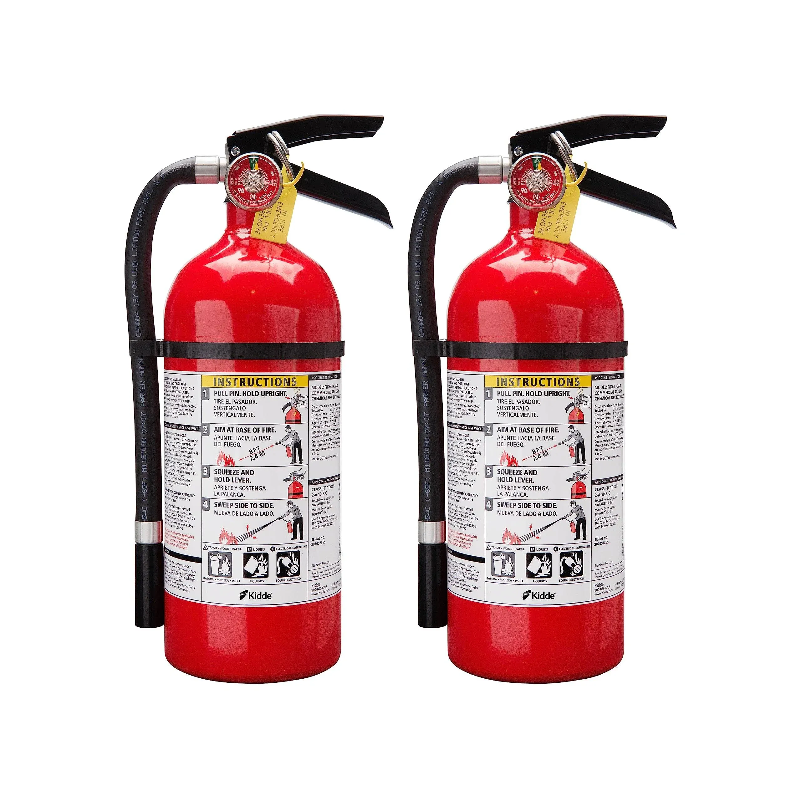 Kidde Pro 210 2A:10-B:C Fire Extinguisher, Rechargeable, 2 Pack, Red 