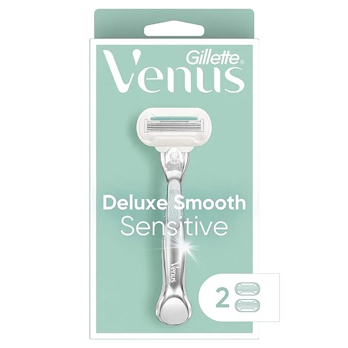 Gillette, Venus, Maquinilla de afeitar y cartuchos Deluxe Smooth Sensitive, 1 maquinilla de afeitar y 2 cartuchos