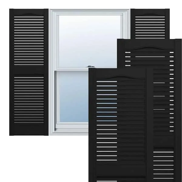 Builders Edge 14.5W in. Louvered Vinyl Shutters Black