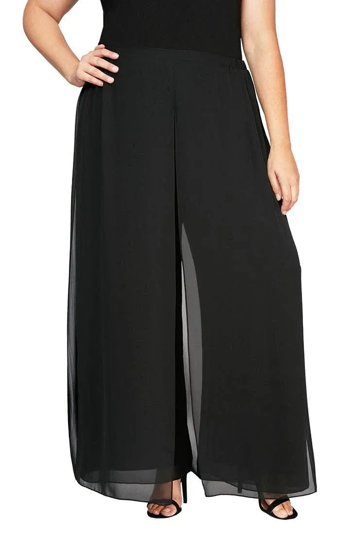 Alex Evenings Plus Size Wide Leg Carwash Pant, Womens, 2X, Black