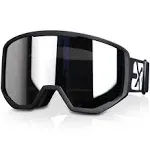 Ski Goggles Snowboard for Men Women, OTG Anti Fog UV Black Frame Sliver