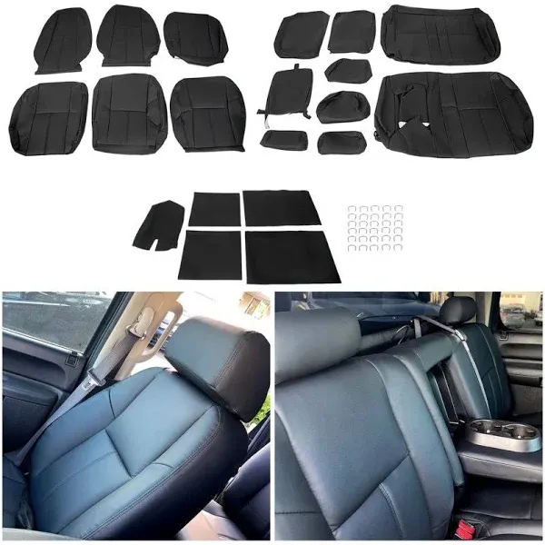 Ecotric Synthetic Leather Seat Covers Kit Black Compatible with 2007-2013 Chevy ...