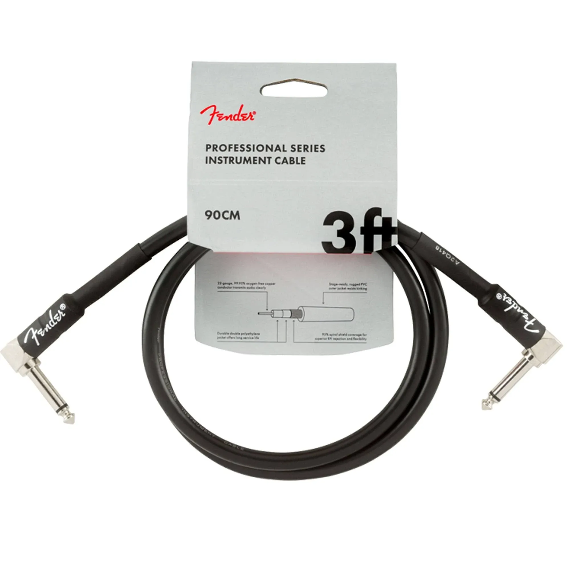 Fender Professional Series Instrument Cable, Angle, Black, 3ft