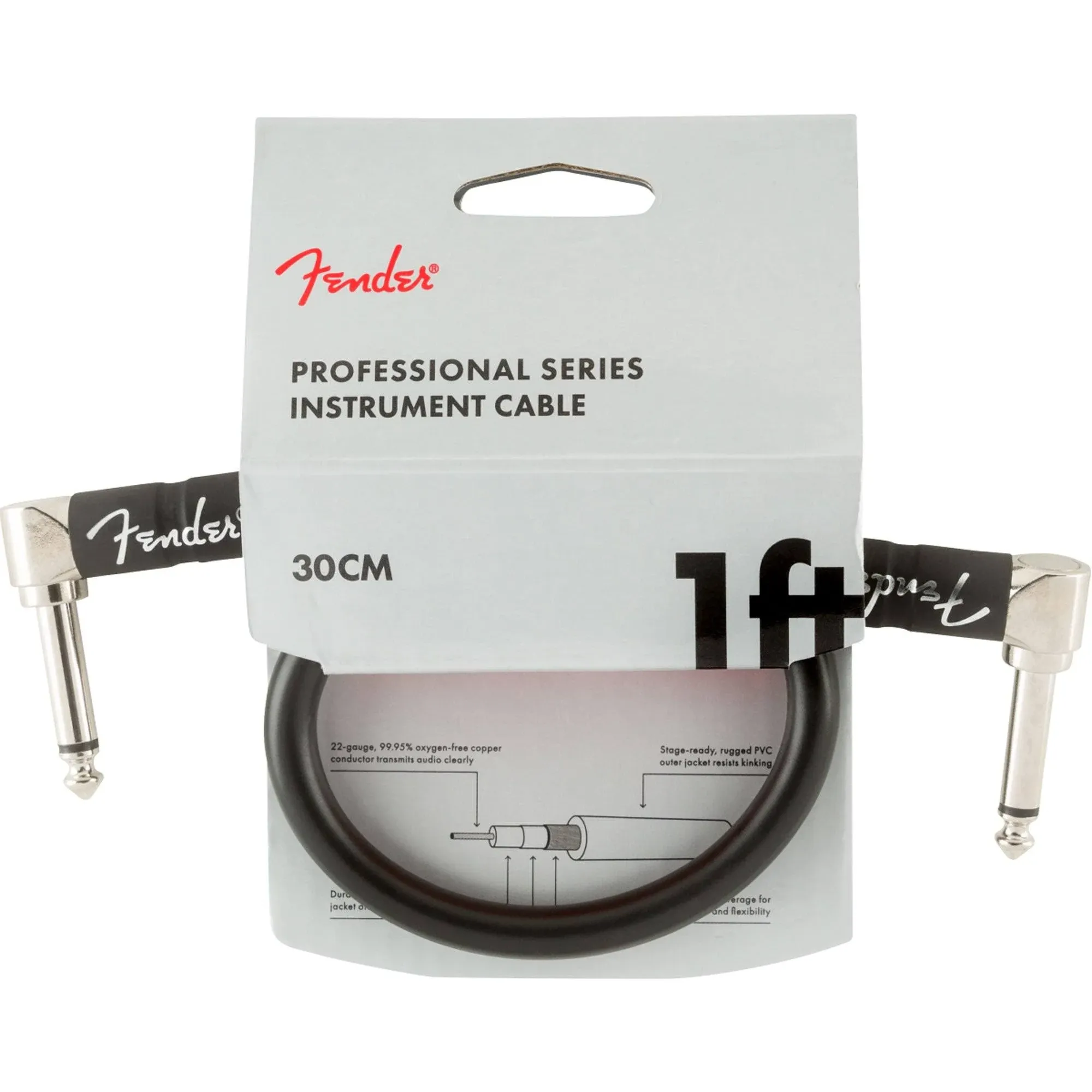 Fender Professional Series Instrument Cable - 1' Angle-Angle, Black