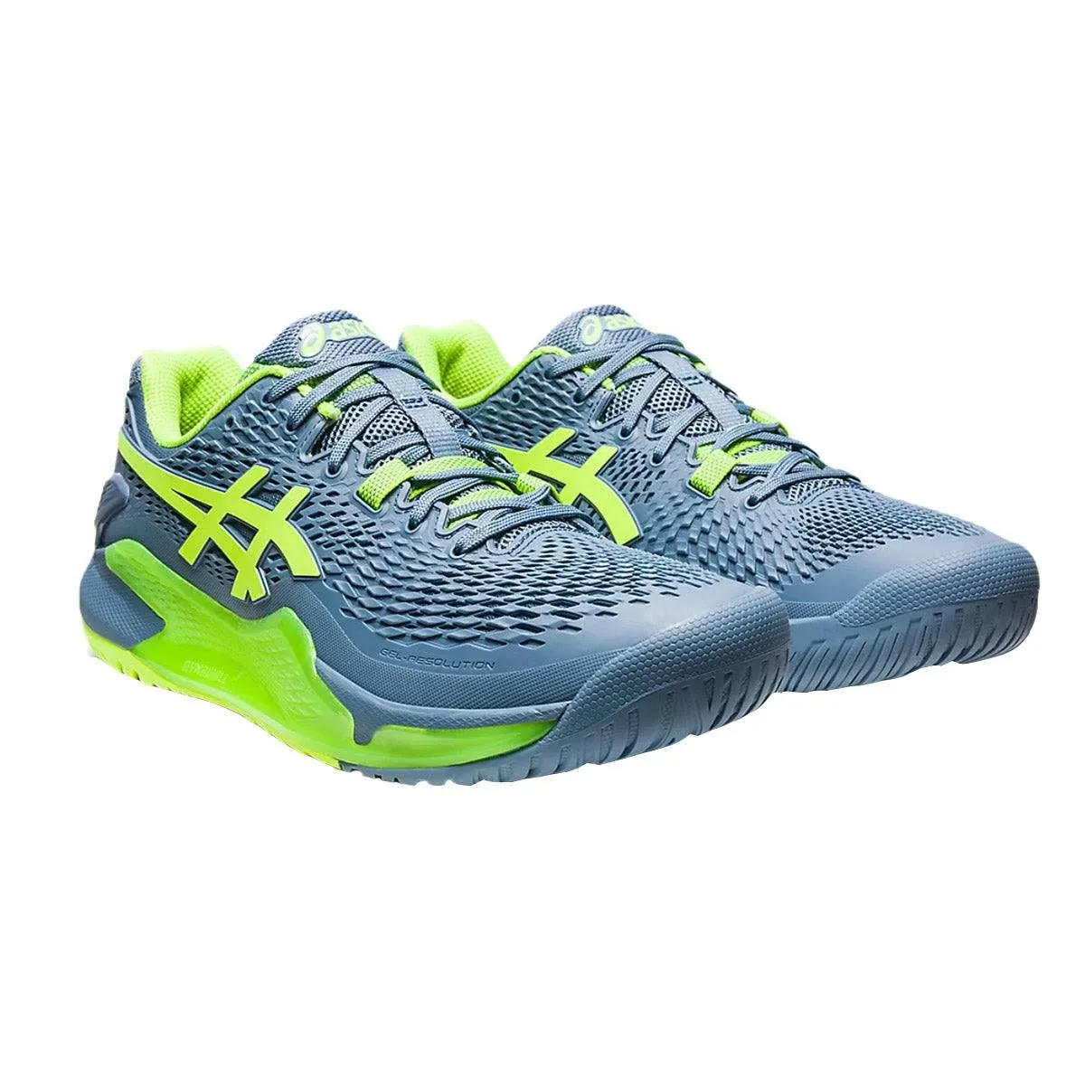 ASICS Men's Gel Resolution 9 Tennis Shoes Steel Blue Green 9