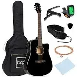 Best Choice Products Beginner Acoustic Electric Guitar Starter Set 41in w/All Wood Cutaway Design, Case, Strap, Picks - Black