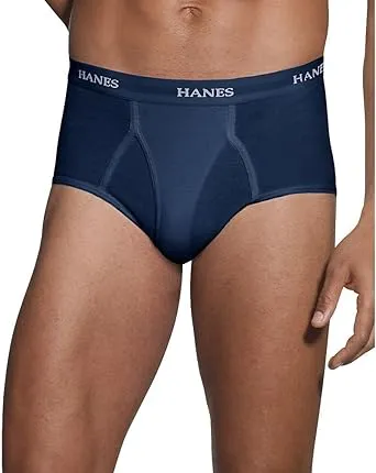 Hanes Ultimate Men's Brief Underwear Pack, Full-Rise, Moisture-Wicking Cotton, Blue Assorted/White, 7-Pack S