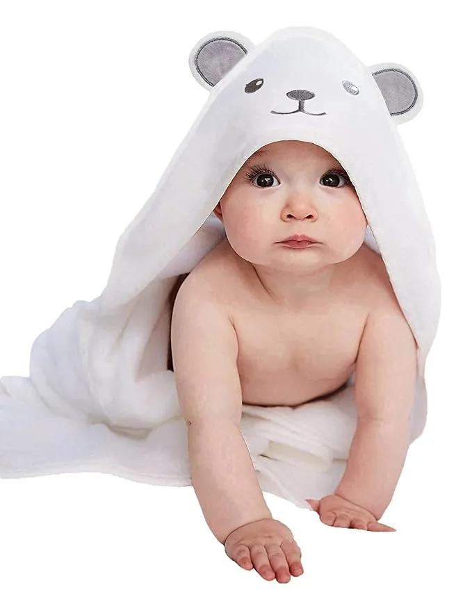 HIPHOP PANDA Hooded Towel Rayon Made from Bamboo Bath Towel with Bear Ears for Newborn