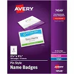 Avery Pin-Style Badge Holder with Laser-Inkjet Insert, Top Load, 3.5 x 2.25, White, 100-box