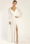 Astra White Lace Long Sleeve Backless Maxi Dress