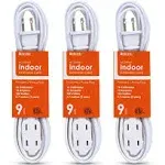 Luxtronic 3 pack 2 Prong Indoor Extension Chord 9 Feet 125 Volts