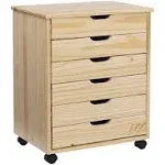 Linon Home Decor Products Corinne Six Drawer Wide, Natural Rolling Cart