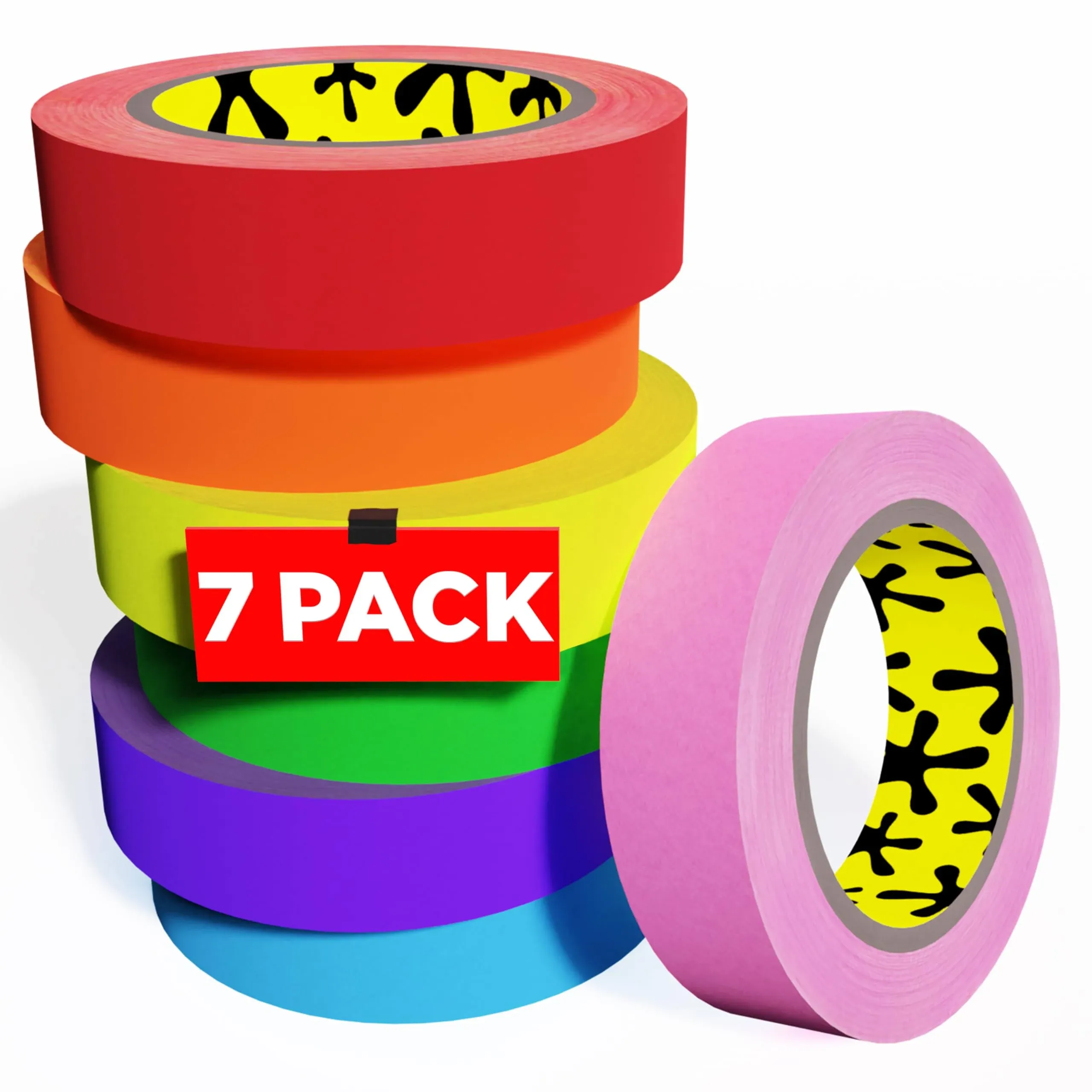 Colored Masking Tape - 7 Rolls, 55 Yd x 1 In Each - 1,155 Ft of Colored Tape - Painters Tape 1 Inch Wide - Vibrant Colors Rainbow Tape - Colorful Tape - Great for Craft, Labeling & Classroom Projects