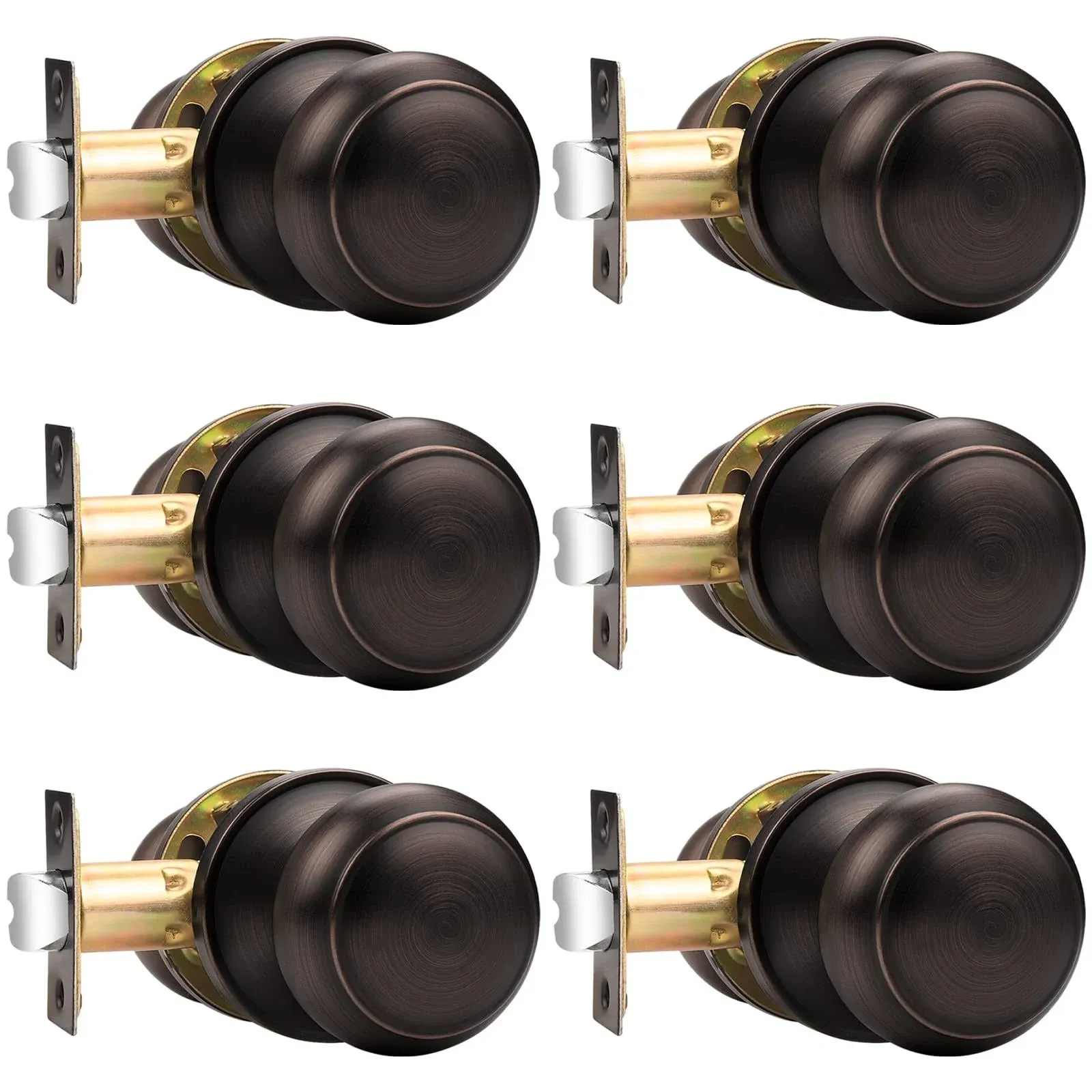 Probrico Passage Door Knobs Handles, Interior Door Knobs for Hall/Closet, Keyless Ball Door Knob, Oil Rubbed Bronze, 6 Pack