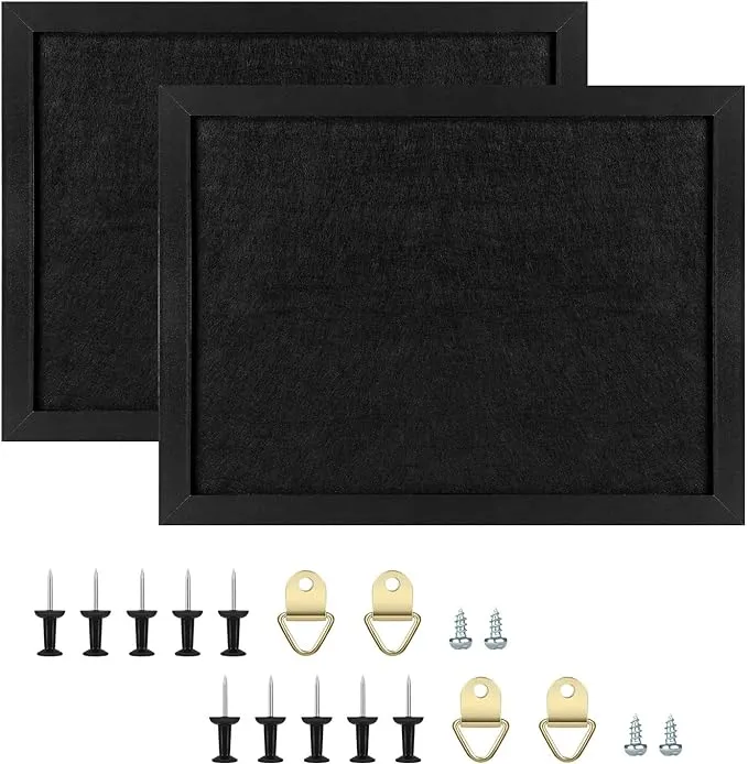 TORASO Cork Board Bulletin Board, Cork Boards for Walls with Pins, Eye Bolts, gaskets, Screws, Pin Board for Office, School and Home (All Black, 17“x23" - 2P)