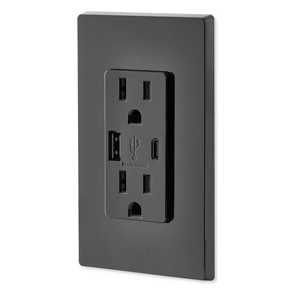 Leviton Decora 15 Amps 125 Volt Black Outlet and USB Charger 5-15R