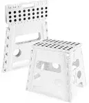 Dyforce 16 Inch Folding Step Stool 400lbs Capacity Sturdy Plastic Foldable Step Stools for Adults & Kids Stepping Stool with Handle Easy to Carry Handle Folding Stool Ideal for Kitchen (White 1PC)