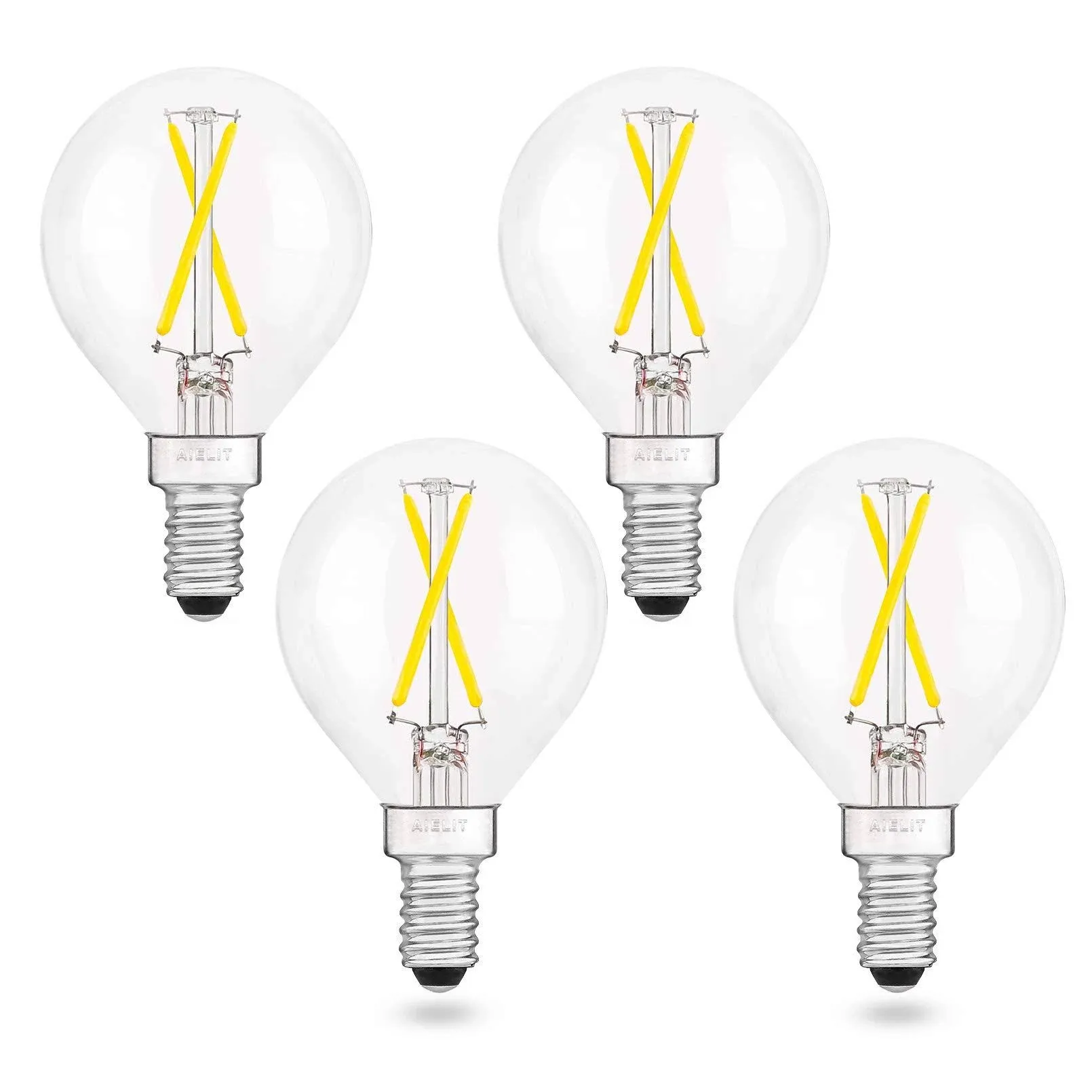 Dimmable 2 Watt Candelabra LED Light Bulb(25W Equivalent), Globe E12 LED Bulb, Small Chandelier Base, G15 Filament Edison Bulb for Household Lamp, 200 lumens, Bright White 5000K Clear, 4 Pcs