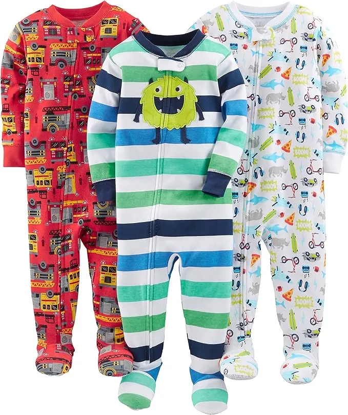 Simple Joys by Carters Baby Boys 3-Pack Snug Fit Footed Cotton Pajamas