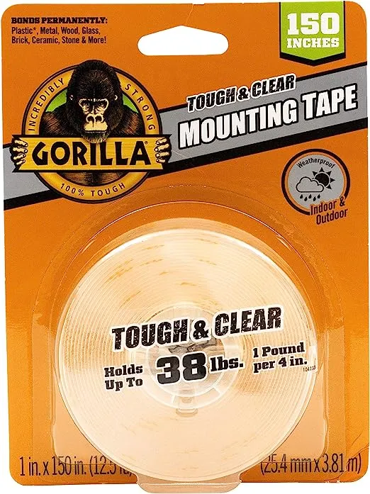 Gorilla Tough & Clear Double Sided Adhesive Mounting Tape, Extra Large, 1" x 150", Clear, (Pack of 1)