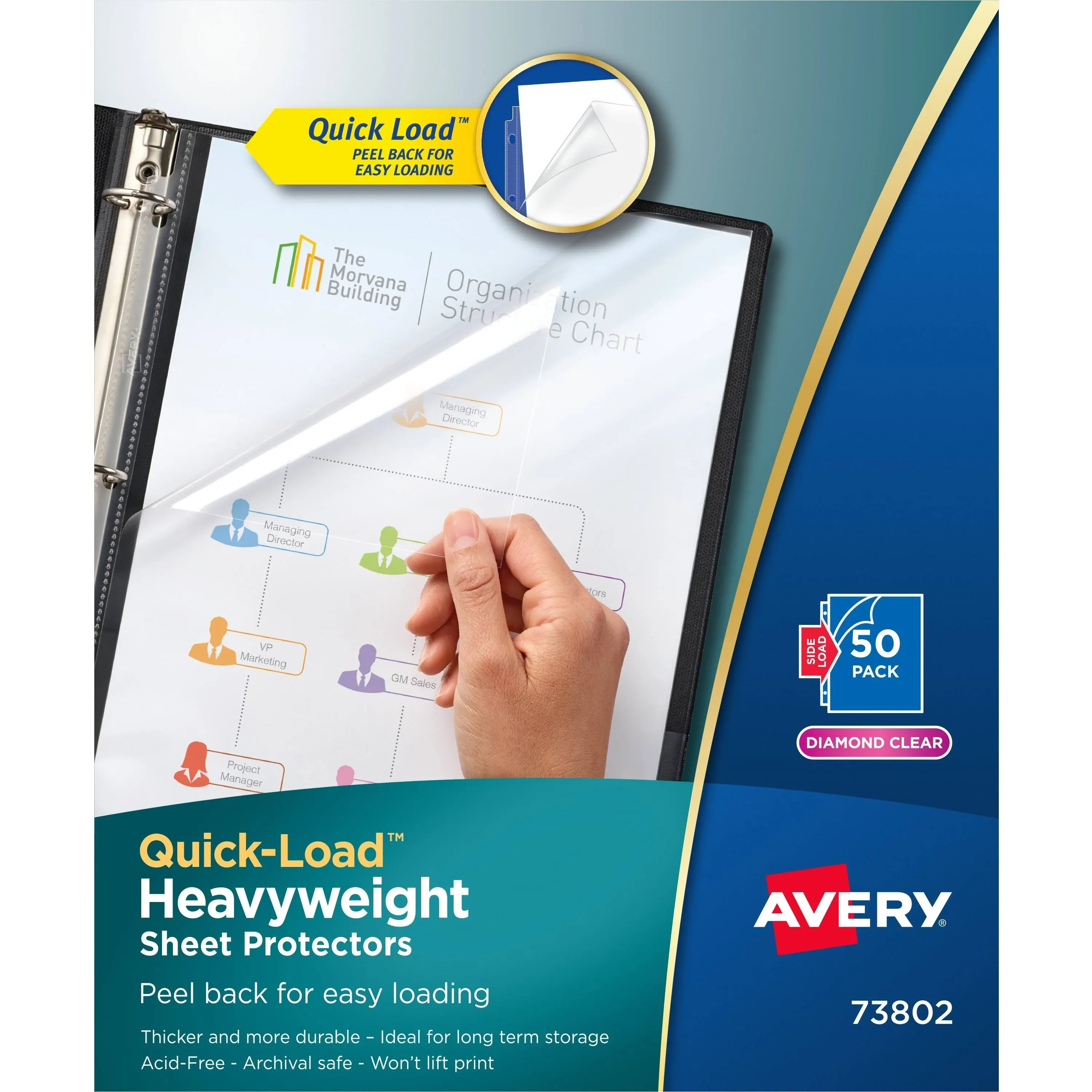 Avery Quick Top & Side Loading Sheet Protectors, Letter, Non-Glare, 50/Box (73803)