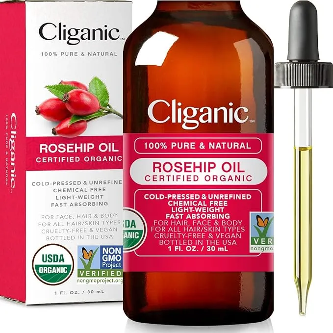 Cliganic Organic Rosehip Seed Oil 16oz with Pump for Face, Hair & Body, 100% Pure