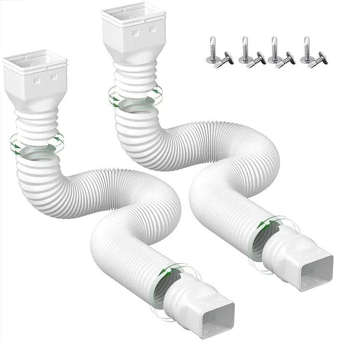 YOTODY 2 Pack Rain Gutter Downspout Extensions Flexible,Drain Downspout Extender Connector 21"-60",Screws for Included,WhiteYOTODY 2 Pack Rain Gutter Downspout Extensions Flexible,Drain Downspout Extender Connector 21"-60",Screws for Included,White