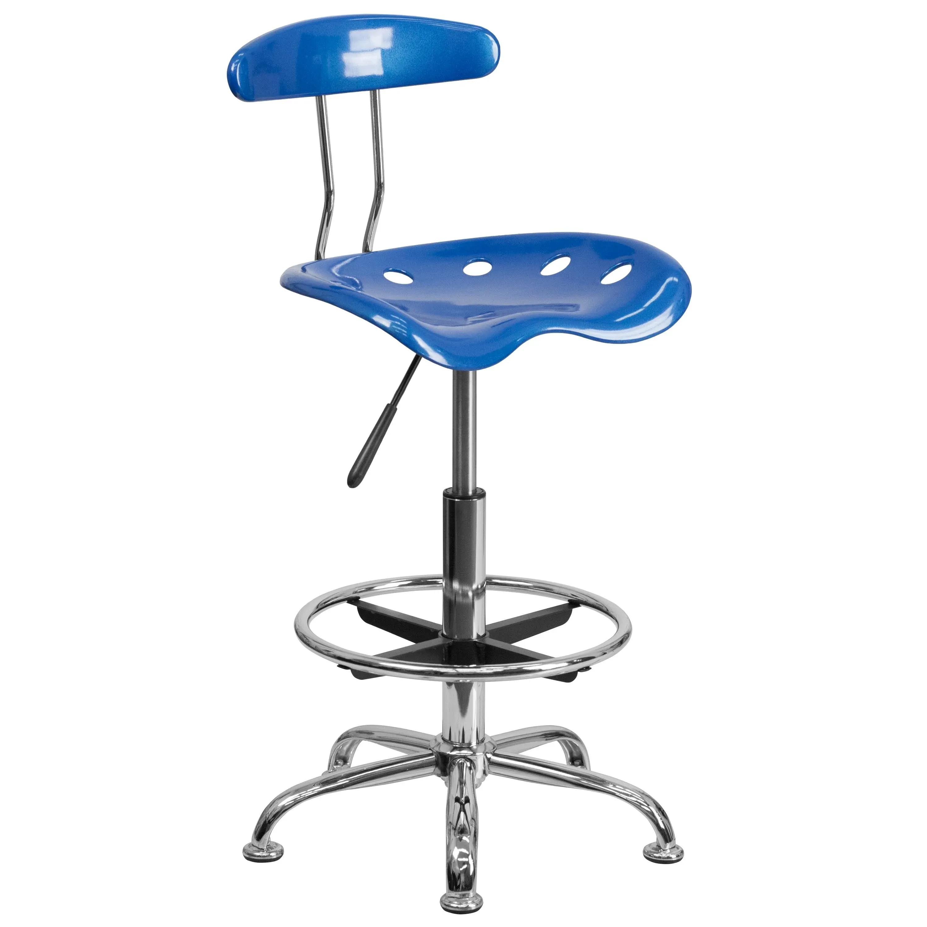 Flash Furniture Bradley Vibrant Bright Blue and Chrome Drafting Stool with Tractor Seat