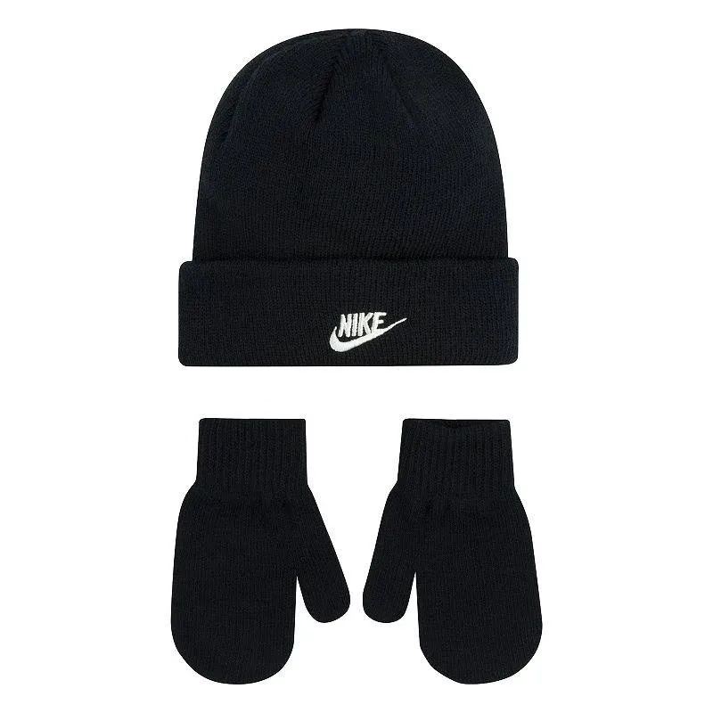 Nike Toddler Boys Beanie and Mittens 2 Piece Set (B(6A2961-023)/W, 2-4T)