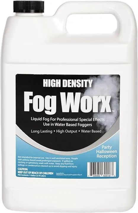 FogWorx Extreme High Density Fog Juice Gallon - Long Lasting, High Output, Odorless Water Based Fog Machine Fluid - for 400 Watt to 1500 Watt Machines