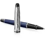 Waterman Expert Rollerball Pen | Metal & Blue Lacquer | Chiselled Cap | Black Ink | Gift Box