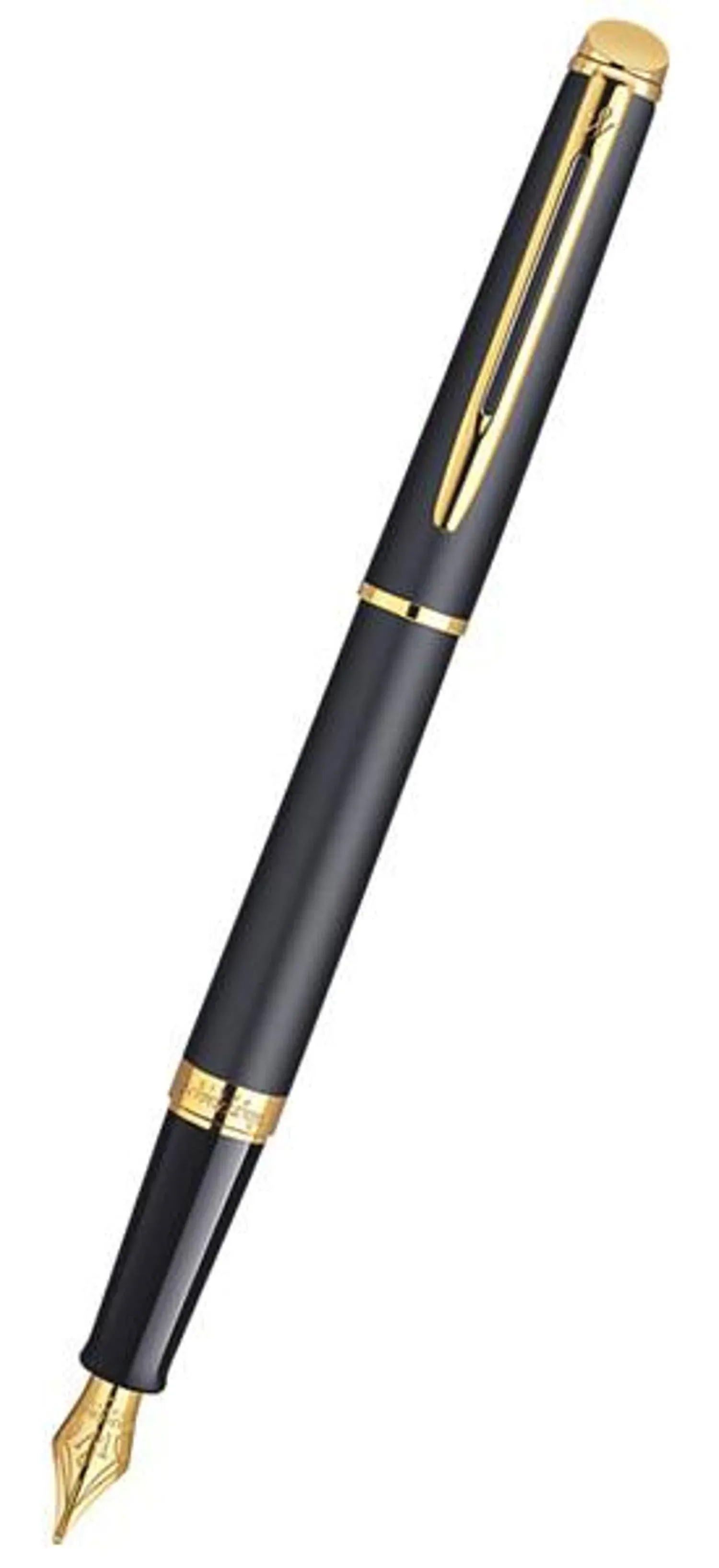 Waterman Hemisphere Fountain Pen, Matte Black with 23k Gold Trim, Medium Nib with Blue Ink Cartridge, Gift Box