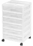 IRIS USA Fits 12" x 12" Paper, 6-Tier Scrapbook Rolling Storage Cart with Organizer Top for Papers Vinyl Tools Office Art and Craft Supplies, Yarn, White Frame with 6 Clear Cases w/ Built in Handle