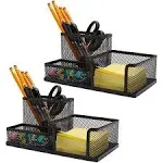 Ludato 2 Pieces Mesh Pen Holder Desk Organizers and Accessories for desk?3 Compartments Black Pencil Holder for Office Suppli