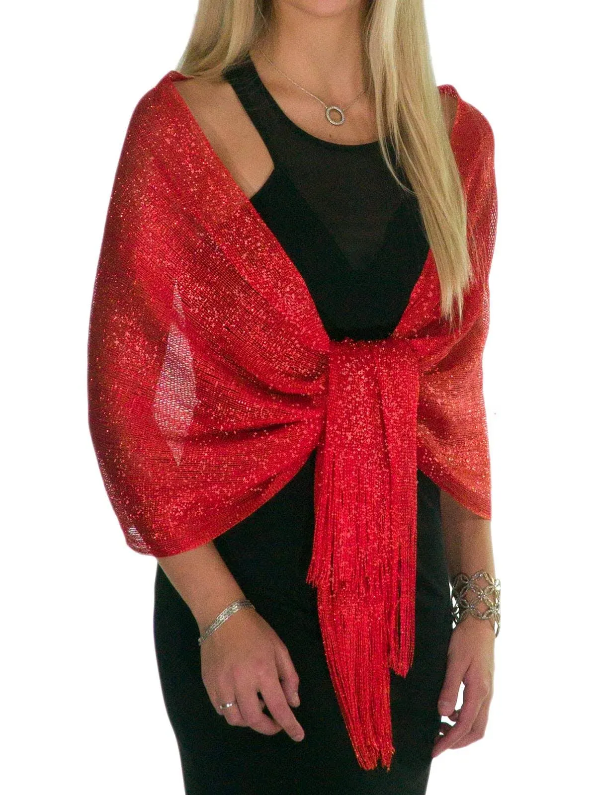 ShineGlitz 1920s Wedding Shawl, Metallic Sparkle Party Formal Shawls and Wraps for Evening Dresses Red Scarfs for Women