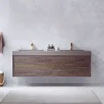 Vinnova Palencia 72" Double Sink Wall-Mount Bath Vanity in North Carolina Oak with Grey Composite Integral Square Sink Top