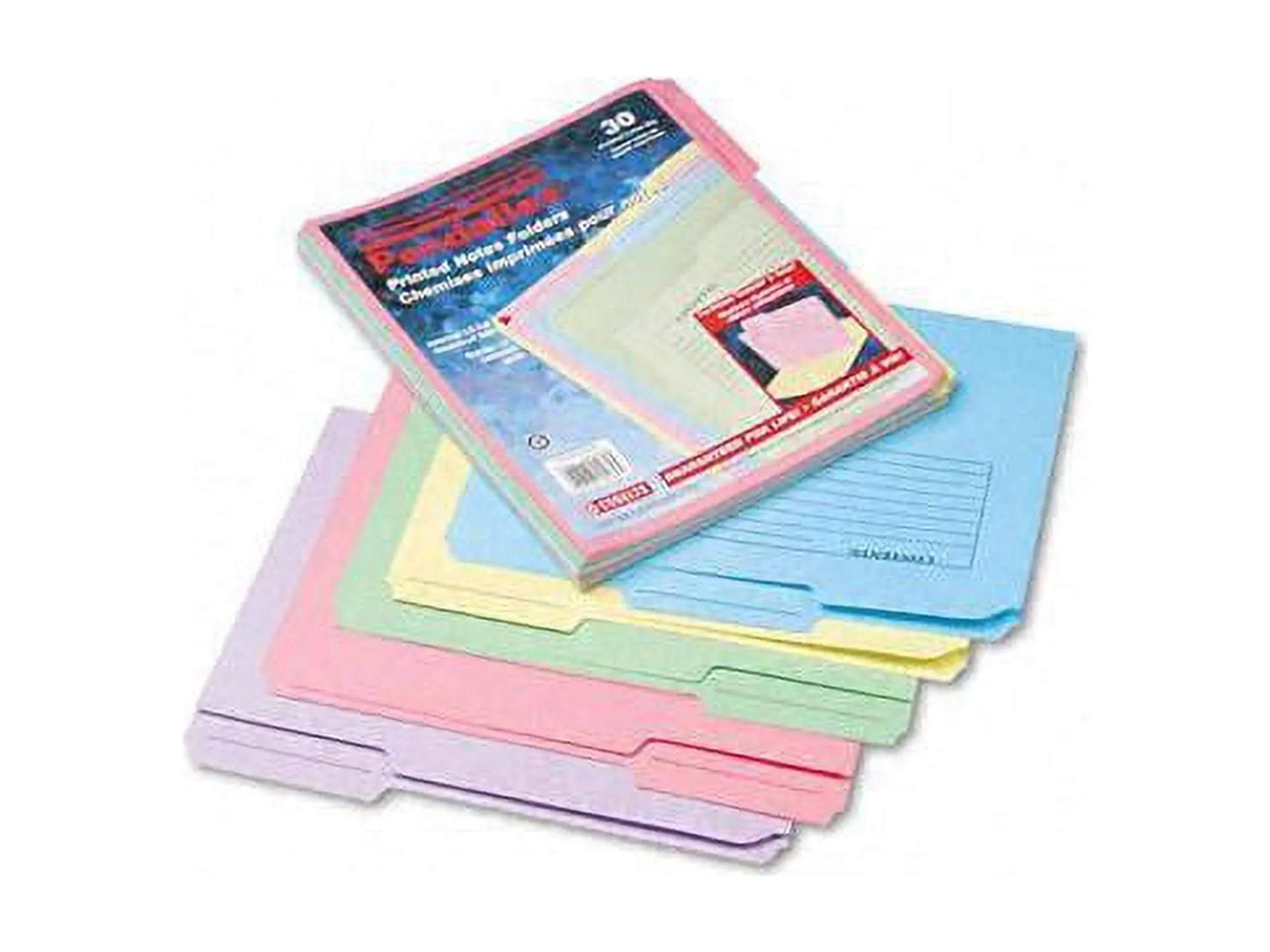 Printed Notes Folder, 1/3-cut Tabs: Assorted, Letter Size, Assorted Colors, 30/pack