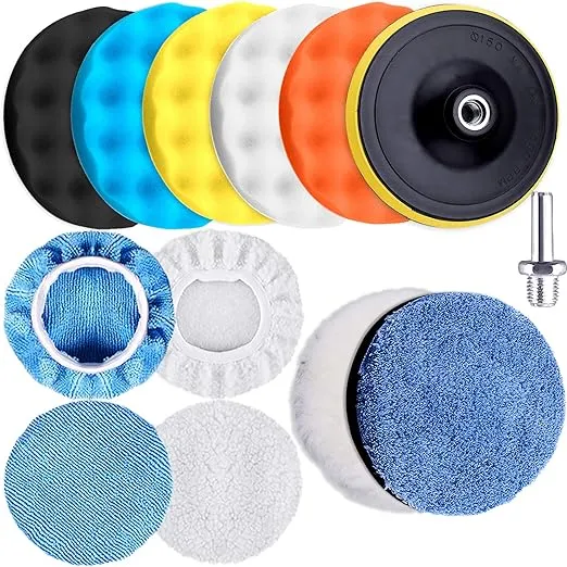 SIQUK 13 Pieces Buffing Pads 6 Inch Car Polishing Pad Kit Foam Polish Pads Wax Buffer Polisher Attachment for Drill