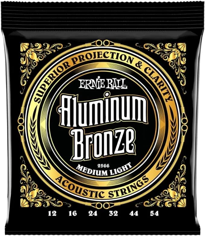 Ernie Ball Medium Light Aluminum Bronze Acoustic Guitar Strings, 12-54 Gauge (P02566)