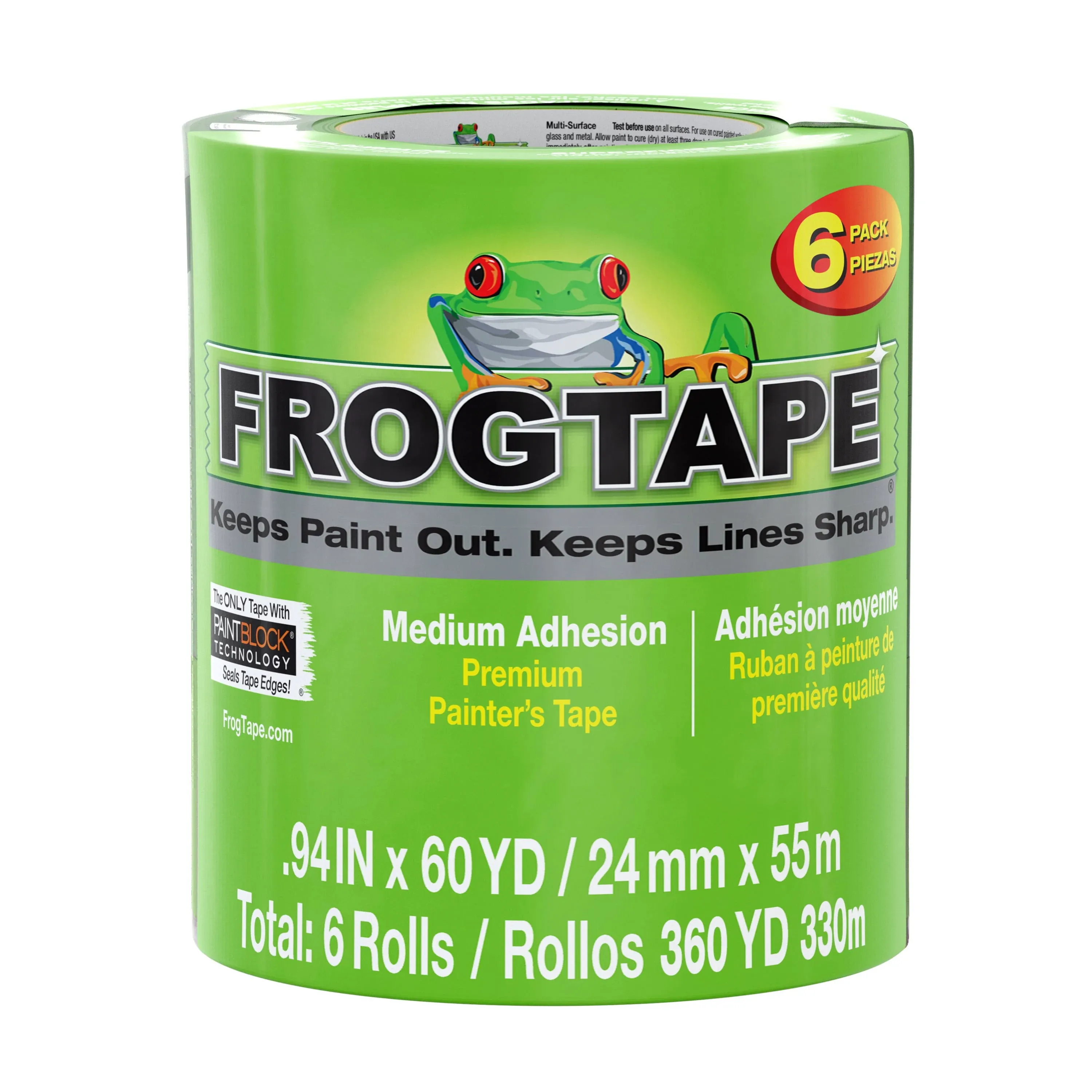 FrogTape Multi-Surface Pro Painter's Tape, 0.94" x 60 yds, 6-Pack